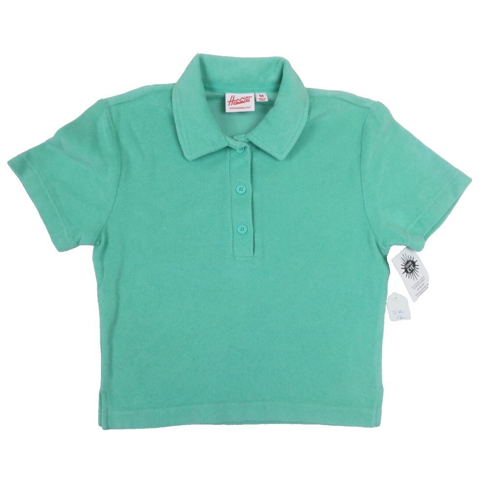 Hammies‎ Terry Polo Shirt Womens Med Mint S/S Cropped Tailored Fit Retro 60s 70s